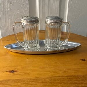 Glass Salt and Pepper Shakers with Tray